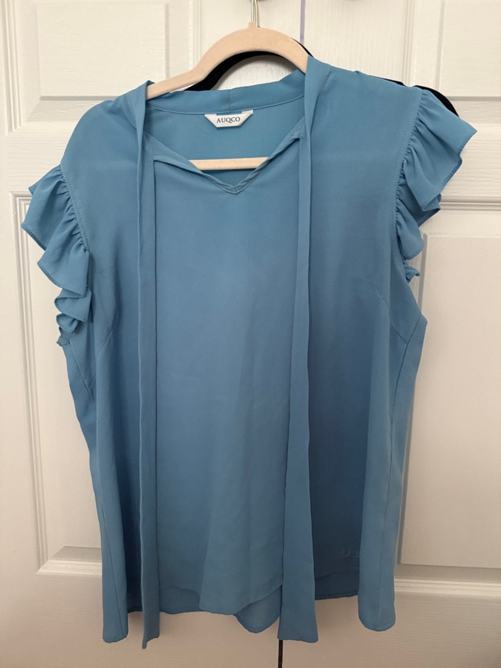 Amazon Light Blue Ruffle Sleeve Tie-Neck Blouse size M